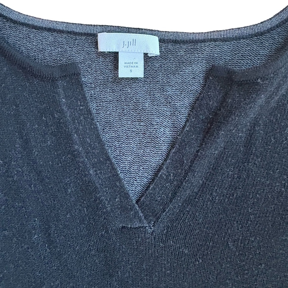 J. Jill Black Gray Heathered Classic Split V-Neck Tunic Sweater Size Small EUC - Picture 2 of 10